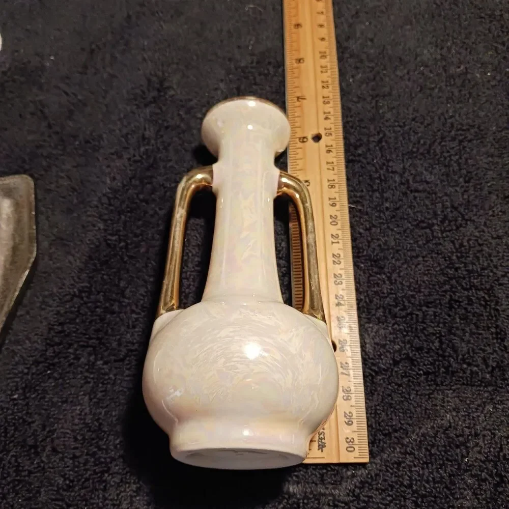 Vintage 22K Gold Handled Lustreware Bud Vase By Pioneer Pottery 100 on bottom